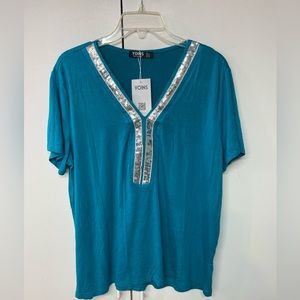 New!  Yoins XL cute turquoise blouse with bling